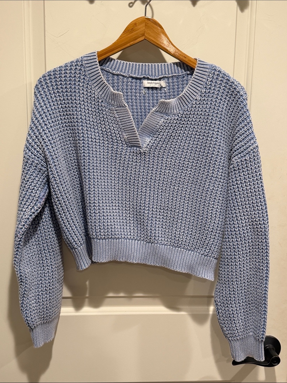 Haute Hippie Chunky Knit Sweater Cropped Acid Wash Retro Cotton